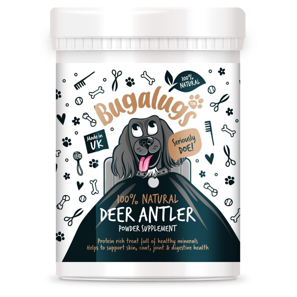 Bugalugs Deer antlers Supplement dog food toppers Powder for Dogs & puppy, high in protein dog food, fibre, vitamins & minerals. dog supplement (200g)