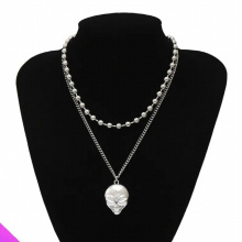 5 exaggerated skull face 3D pendant necklace clavicle round bead chain alloy girl lady punk jewelry