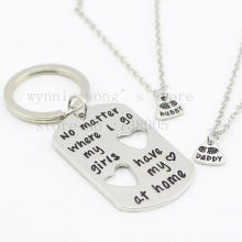 handstampe Fathers Jewelry Dog Tag Keychain and Necklace Set Military Family Set Husband Wife Father Daughter Set