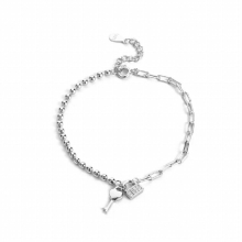 100% Sterling 925 Silver Key and Lock Charm Bracelet Womens Hand Chain Fine Jewelry Link For Gift Platinum Plated