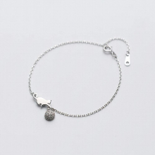 MloveAcc 925 Sterling Silver Bracelet Bangles Animal Cat Playing Ball Charm Bracelet Women Fine Jewelry