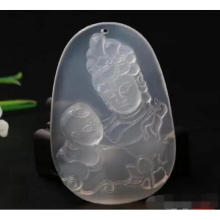 Natural ice chalcedony stone large child Guanyin pendant pendant necklace
