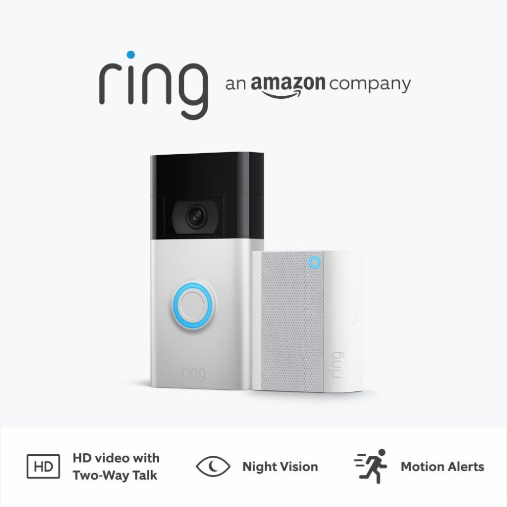 (Satin Nickel, + Ring Chime) Video Doorbell (2Nd Gen) by Amazon | Wireless Video Doorbell Security Camera with 1080P HD Video,