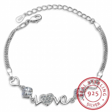 925 Sterling Silver Crystal Heart Charm Bracelet For Women Bracelets & Bangles For Female Girls Gift Pulseira Feminina