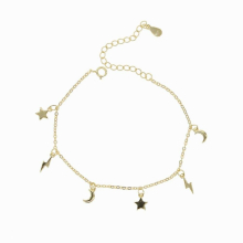 silver 925 jewelry sterling silver Moon & Stars light Anklet Bracelet for Women Silver/Gold Tone