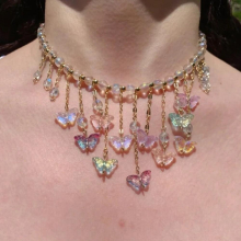 Colorful Resin Butterfly Pendent Necklace For Women Girls Summer Holiday Jewelry
