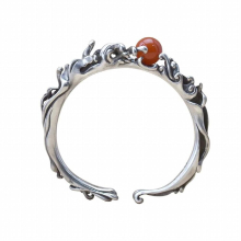 Three-dimensional craftsmanship silver wave charm bracelet inlaid with southern red tourmaline ethnic female jewelry