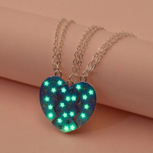 Lovecryst 3Pcs/set Luminous Forever Friendship Heart Puzzle Pendant Necklace Matching Magnet Necklace for Girl Kids
