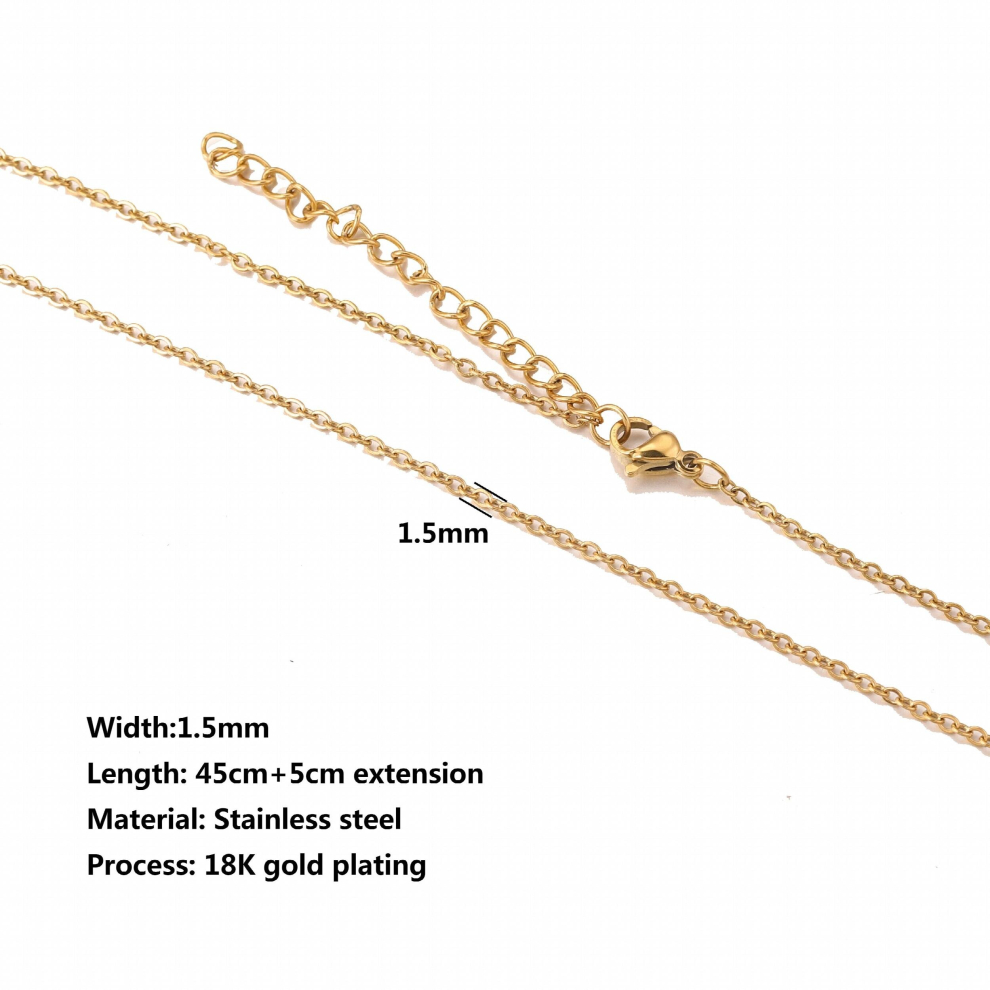 5pcs 1.5/2mm Width Stainless Steel 18K Gold-Plate Flat Cable Lip Bead Chain Necklace for Bulk Adjustable chain