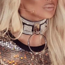 Stylish Fetish Leather Choker Oversized Exagerate Wide Band Big O-Round Collar 100% Crystal Punk Necklace