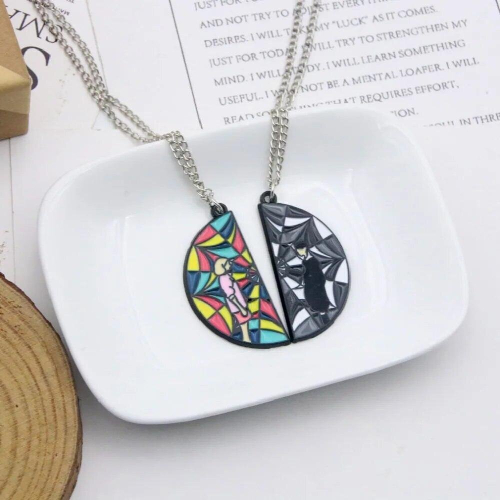 2Pcs Tv Show Wednesday Addams Enid Necklace Ophelia Hall Window Room Thing Hand Pendant Necklace For Women Men Jewelry Accessory Multicoloured