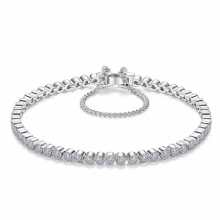 925 Sterling Silver 4MM Cubic Zirconia Charm Bracelet for Women Girl Party Gift Jewelry Accessory