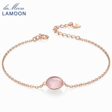 8x6mm 100% Natural Oval Pink Rose Quartz 925 Sterling Silver Jewelry S925 Charm Bracelet LMHI023