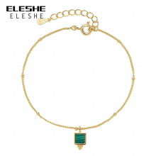 INS 925 Sterling Silver Square Pendant Chain Bracelets for Women 18K Plated Small Bead Charm Bracelet