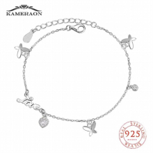 925 Sterling Silver LOVE Letter Butterfly CZ Heart Charm Bracelet for Women Sweet Fine Jewelry Birthday