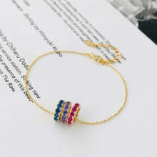 CZ Charm Bracelet Women Jewelry 925 Sterling Silver 18K Plated Colorful Zirconia Ins 3 Rings Bracelets For Women