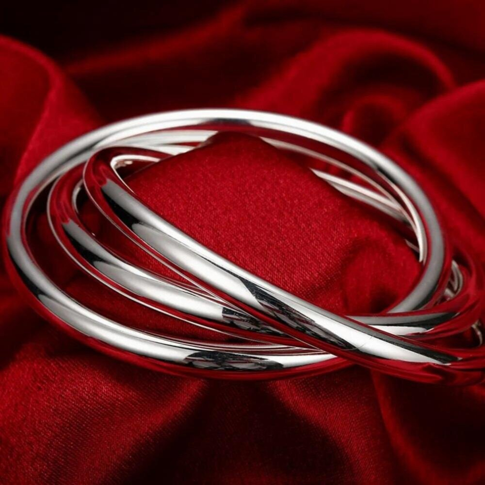 High 925 Sterling Silver Three Round Bracelet Bangle For Women Men Wedding Engagement Jewelry Gift