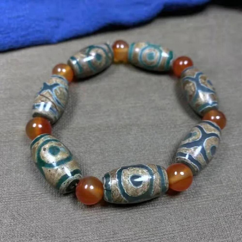 Natural Tibetan Old Agate Three Eye DZi Bracelet, Mens and Womens and Versatile National Style Bracelet-image-OPC-PCW656Z-NEW
