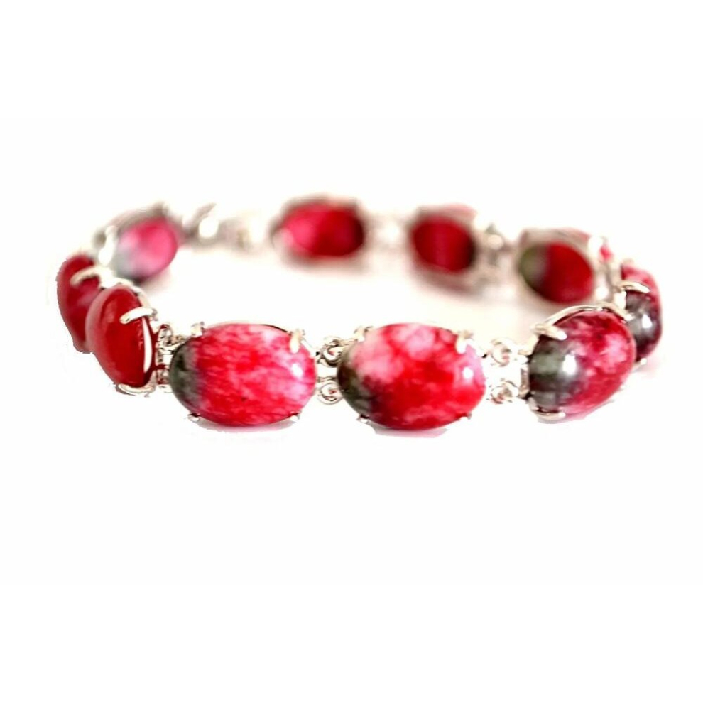 18KGP Silver Egg shaped Natural Peach Nephrite Jade Chain Bracelet Temperament Jewelry Gems Accessories-image-OPC-PCW65DV-NEW