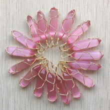 cat eye stone pink wire pillar pendants for jewelry making 24pcs/lot