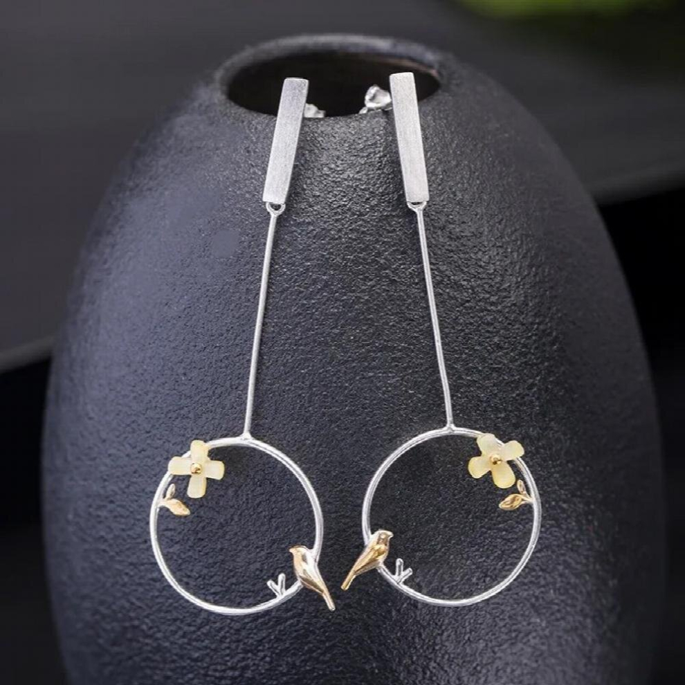 s925 Sterling silver national niche sense shell osmanthus earrings female bird earrings jewelry-image-OPC-PCW67HH-NEW