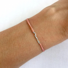Word 100% Real 925 Sterling Silver Mama Charm Bracelet with Pink String Adjustable Mothers Gift