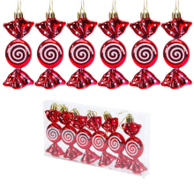 (Red) 6Pcs Candy Shape for Christmas Tree Decorations