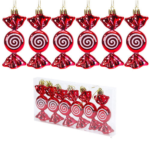(Red) 6Pcs Candy Shape for Christmas Tree Decorations