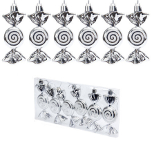 (Silver) 6Pcs Candy Shape for Christmas Tree Decorations