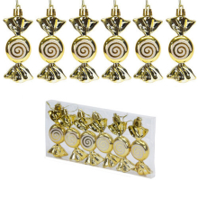 (Gold) 6Pcs Candy Shape for Christmas Tree Decorations