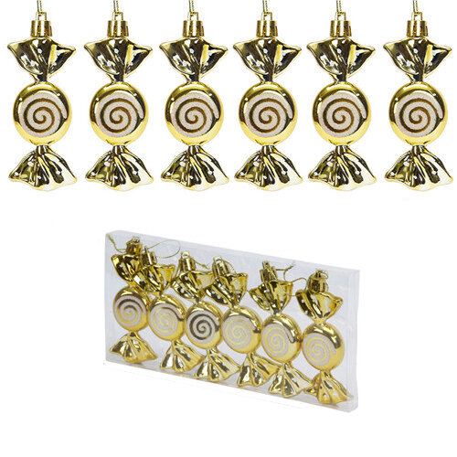 (Gold) 6Pcs Candy Shape for Christmas Tree Decorations