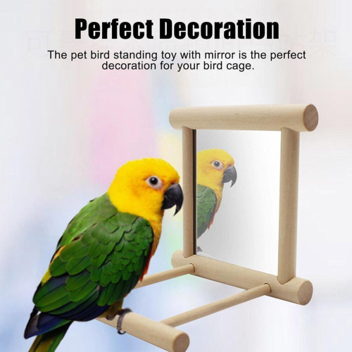 Wooden Bird Mirror Interactive Play Toy With Perch For Small Parrot Budgie 1