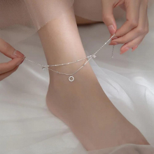 Women Double Layers Foot Chain 925 Sterling Silver Ankle Bracelets Feminina Crystal Round Charms Anklets Jewelry for Foo