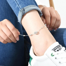 925 Sterling Silver Transfer Bead Anklet Female Tide Summer Ancient Style Foot Chain Women Accessory Gift