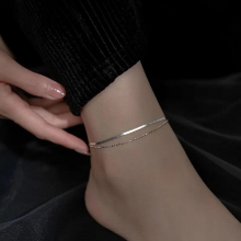 925 Sterling Silver Double Snake Bone Bean Charm Anklet for Women Beach Charming Feet Jewelry Accessories