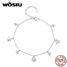 100% 925 Sterling Silver Summer Ocean Anklet with Nanometer Stone Opal O-Chain For Women Bracelet Jewelry FNT006