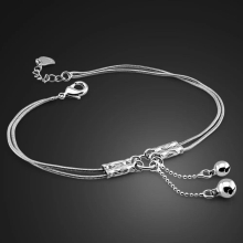 girl bell anklets Women solid 925 sterling silver snake chain anklets.Contracted double chain anklets. jewelry