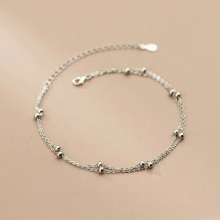 925 Sterling Silver Double Anklet for Women Summer Beach Charming Minimalist Round Bead Gothic Chain Jewelry