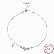 Chain 925 Sterling Silver Dog Anklets Bone Bracelet Clear CZ Doggy Anklet Foot Jewelry for Women Girls