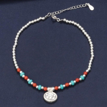 Ethnic Style 925 Sterling Silver South Red Agate Foot Chains Chinese Ruyi Lock Beads Anklet for Women Jewelry JL016