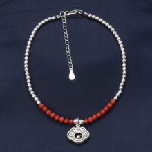 925 Sterling Silver Anklet South Red Agate Beads Gourd Ruyi Lock Foot Chain Ethnic Jewelry for Women JL015