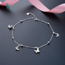 Bohemian 925 Sterling Silver Butterfly Shape Anklets for Women Vintage Yoga Beach Anklet Summer Style Sandals Shoes Barefoot