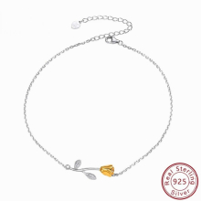 925 Sterling Silver Anklet Women Dainty Rose Flower Foot Ankle Chain Jewelry Mix&Match Daily Jewel