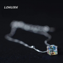 High 925 Sterling Silver Geometry Crystal Tassel Anklet for Women Foot Chain Jewelry Charm Gift