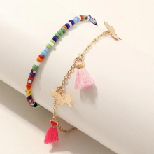 Beach Style Mixed Rice Bead Foot Chain with Tassel Butterfly Pendant