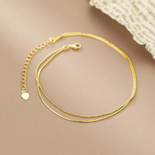 925 Sterling Silver Double Snake Bone Round Beads Charm Anklet for Women Fine 18k Chain Bohemian Jewelry