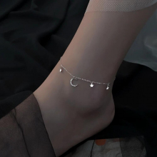 925 Sterling Silver Star Moon Anklet Female Summer Tide Couple Model Net Red Womens Foot Chain Accessories