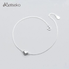 925 Sterling Silver Heart Anklet for Women Geometric Link Chain Style Feet Anklet Fine Jewelry for Beach