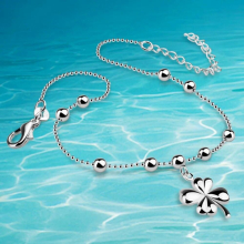 Sweet foot jewelry 925 sterling silver anklets for women bracelet clover bead anklet girl birthday