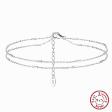 925 Sterling Silver Layered Cable Chain Anklet with Horizontal Bar for Women Foot Chain Jewelry SA35